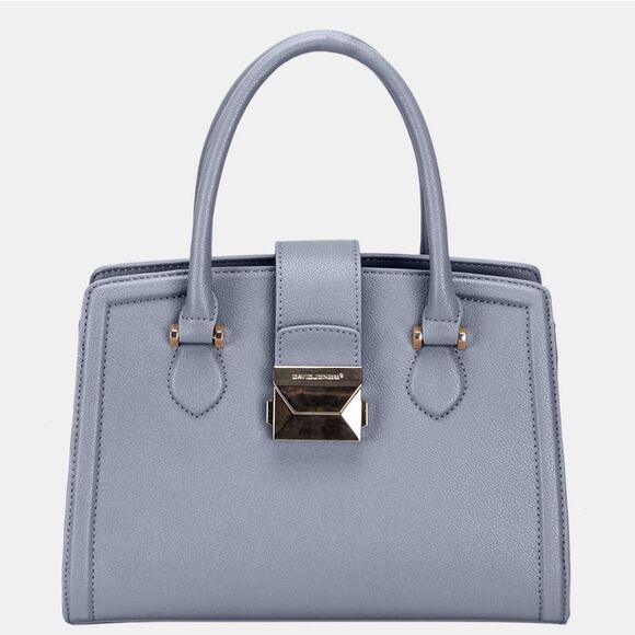 David Jones PU Leather Handbag Elegant Soft Blu Shiny Buckle Medium Square Purse - Picture 1 of 3